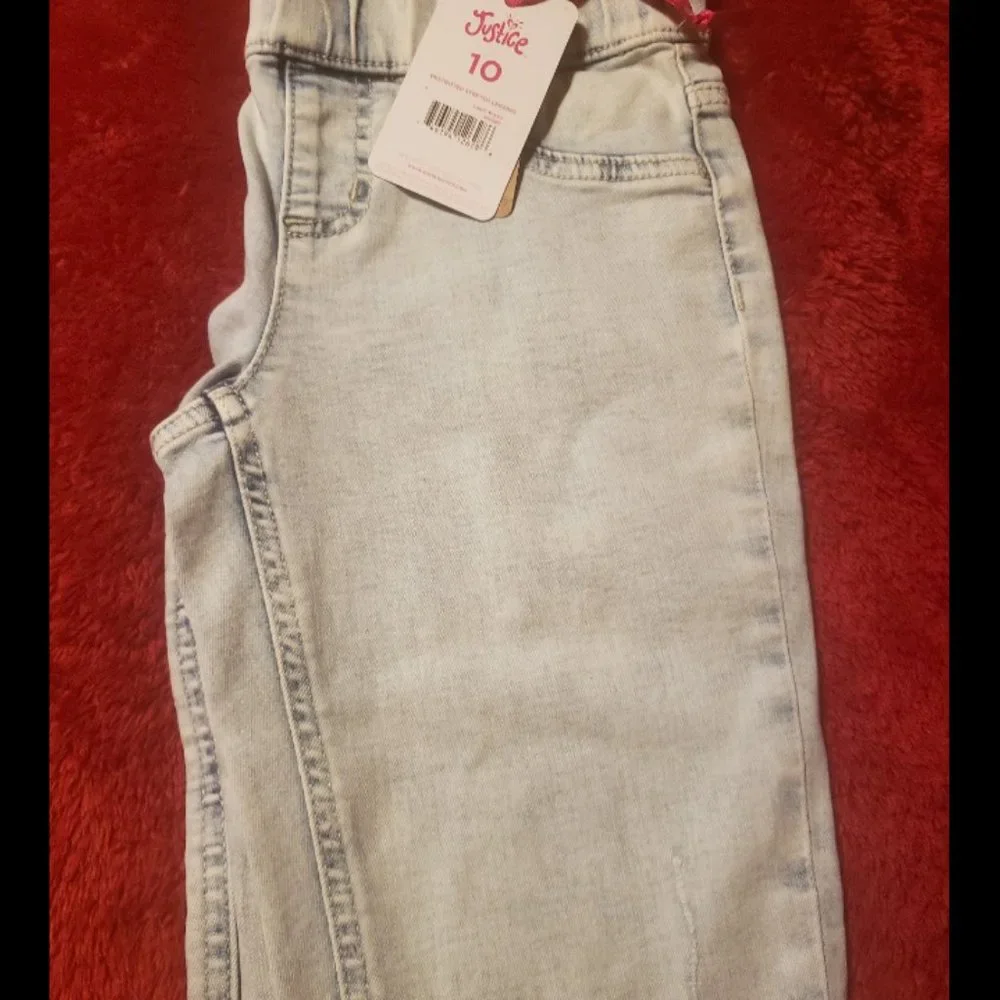Brand New Girls Justice Denim Distressed Leggings